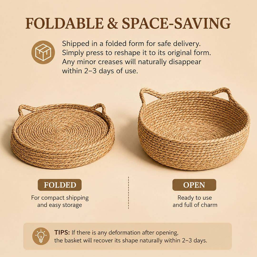 Round Woven Pet Nest with Cushion for Cats and Small Dogs Indoor Use - Navy Blue