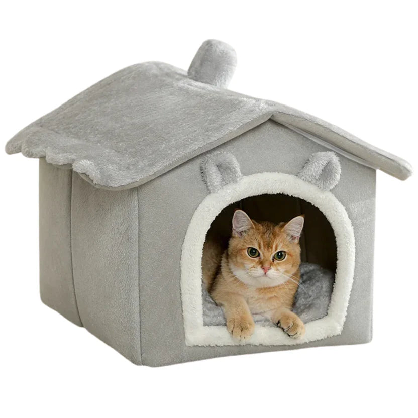 Foldable Pet House with Removable Washable Cushion for Cats and Small Dogs - Grey