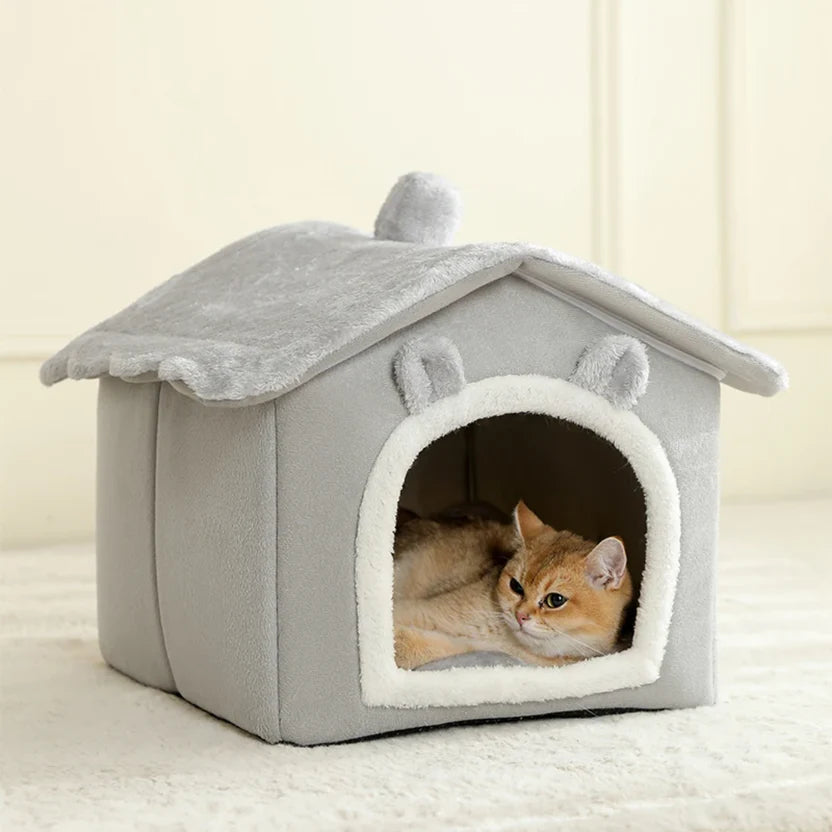 Foldable Pet House with Removable Washable Cushion for Cats and Small Dogs - Grey