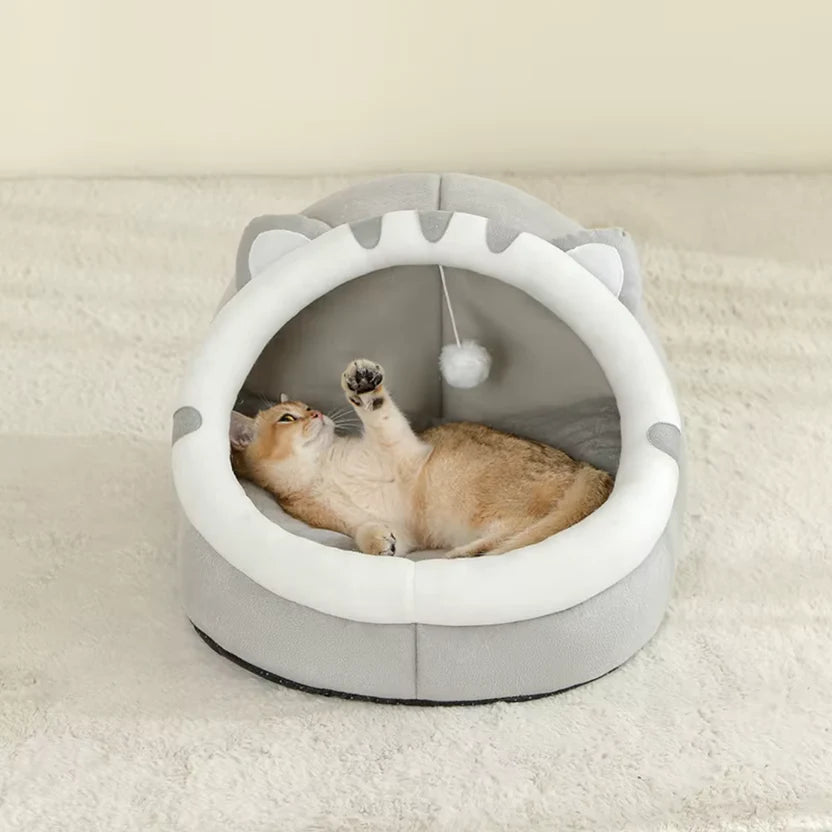 Enclosed Pet House Cat Bed Cushion Nest for Cats and Small Dogs Indoor - Grey