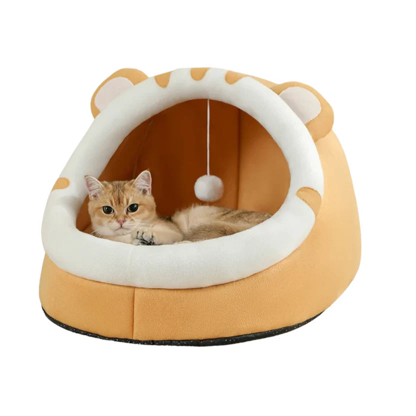 Cotton Cat Bed Enclosed Pet House Soft Cushion Nest for Cats and Small Dogs - Yellow