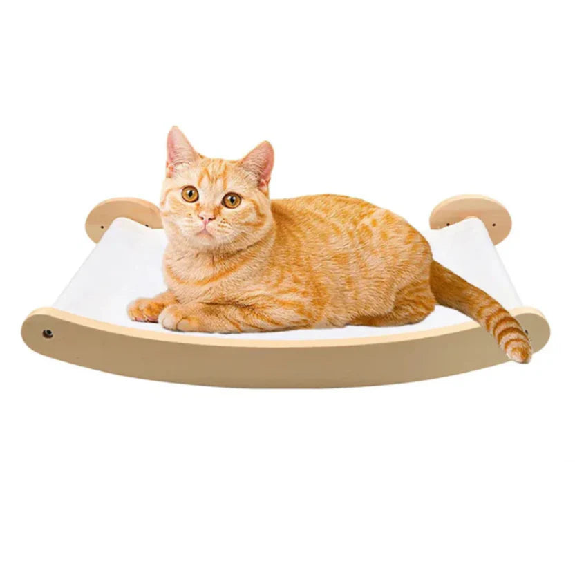 Wooden Cat Wall Perch Shelf with Hammock Indoor Climbing Platform