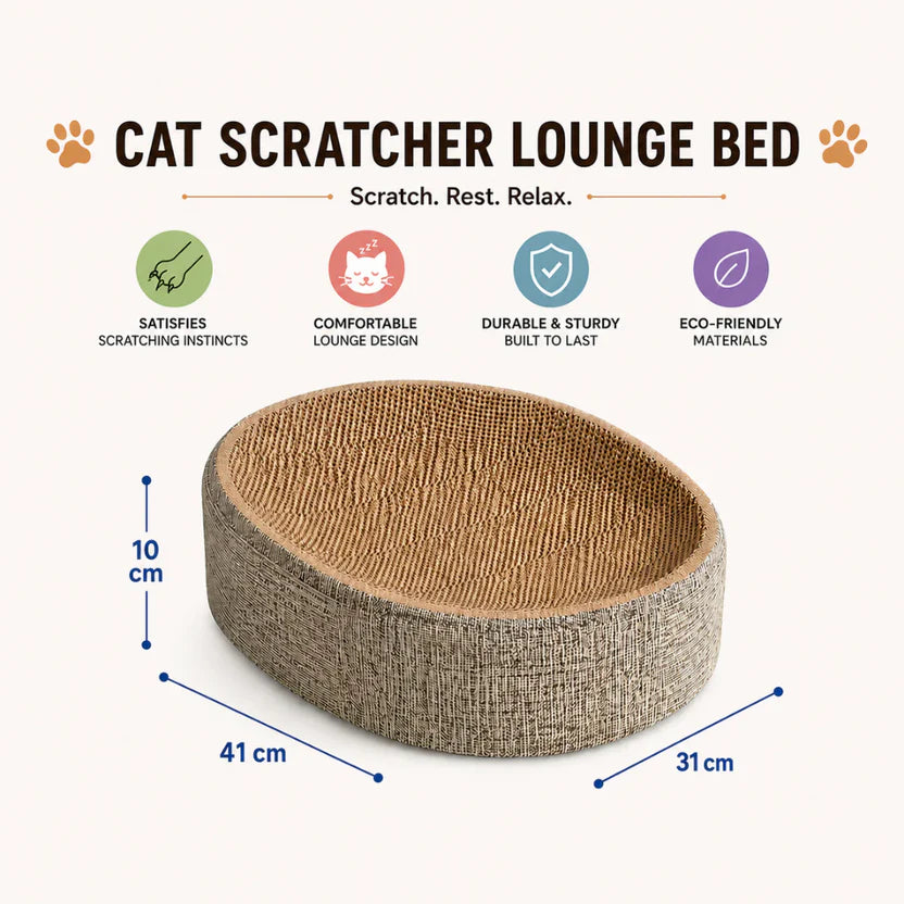 Cat Scratching Pad Oval Sisal Scratcher Bed with Lounge Design for Indoor Cats