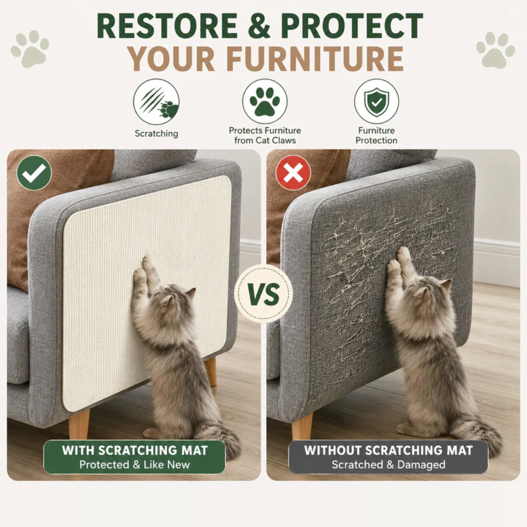 Cat Scratching Mat Self Adhesive Trimmable Carpet Protector for Sofa Walls Floors - White