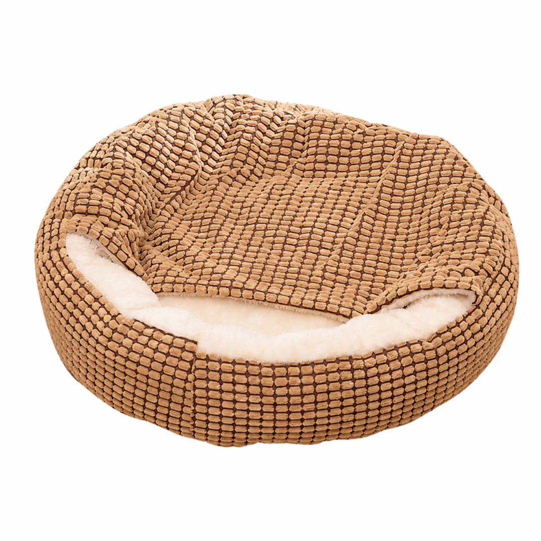 Soft Round Pet Cushion Bed for Cats and Dogs Plush Kennel Mat Multiple Sizes - Brown