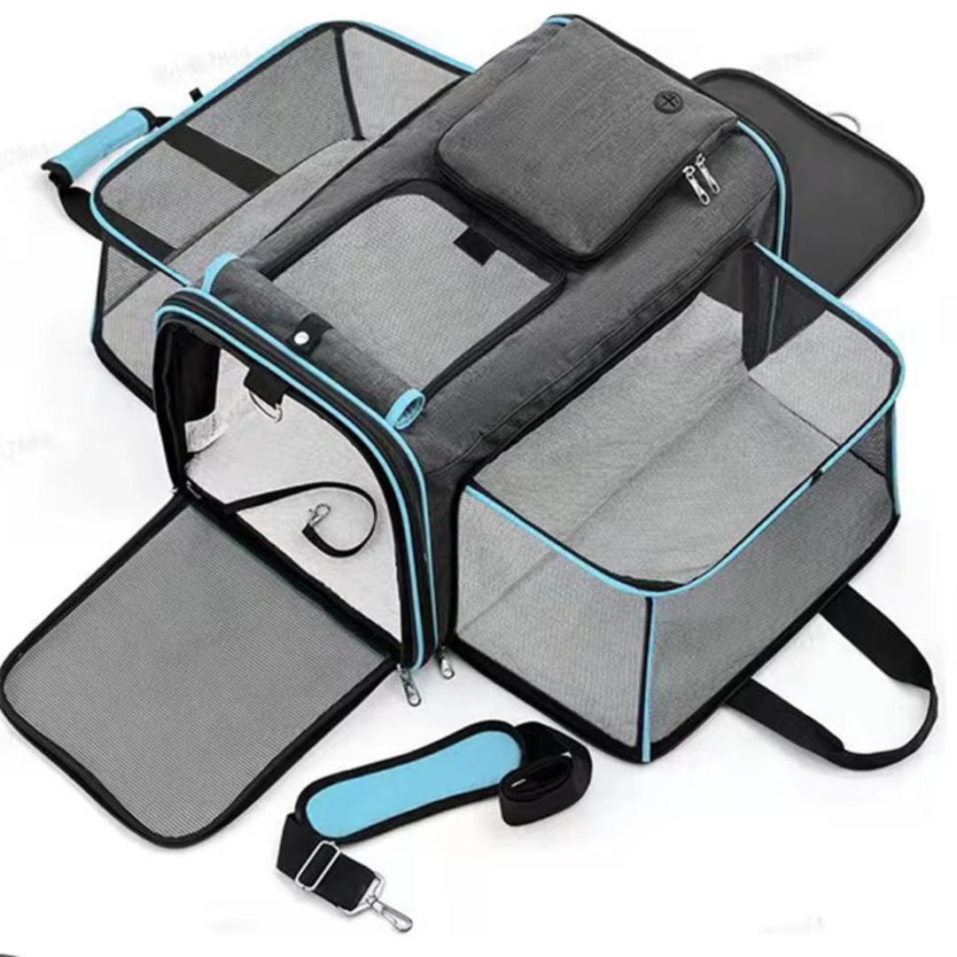Foldable Pet Carrier Handbag for Cats and Small Dogs - Blue