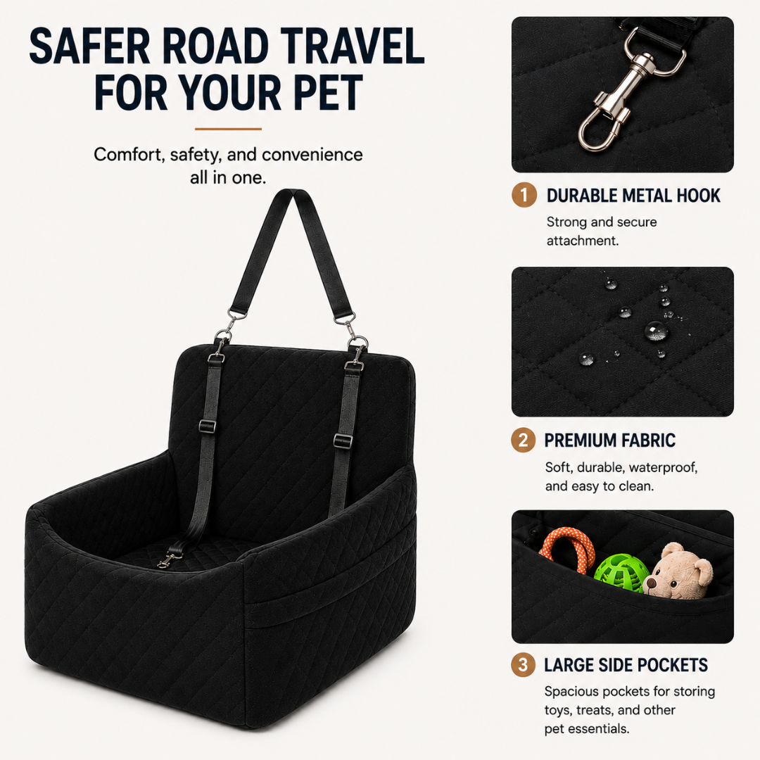 Portable Pet Car Travel Seat with Removable Cushion Anti-Slip Base for Small Dogs and Cats