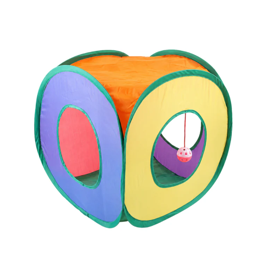 Multi-Entry Collapsible Cat Tunnel Toy with Hanging Ball and Foldable Design