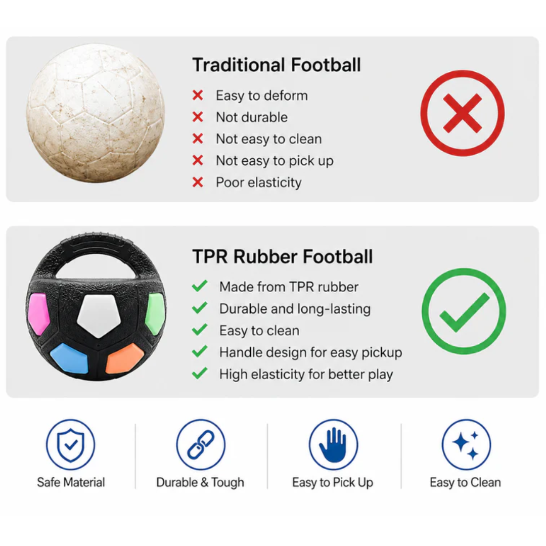 Interactive Soccer Ball Dog Toy with Handle Durable Throw and Fetch Toy - Black