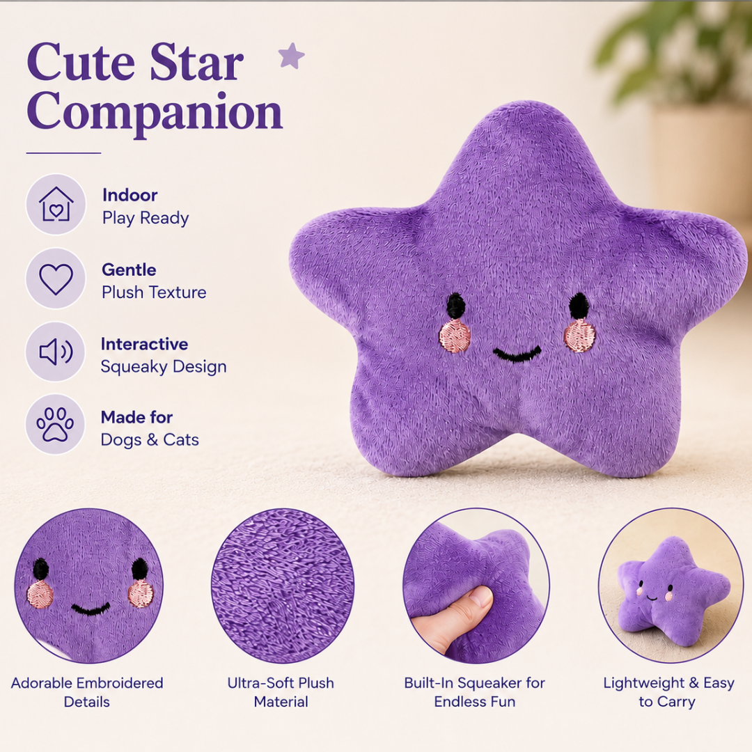 Plush Star Squeaky Pet Toy Soft Chew Toy for Dogs and Cats - Purple