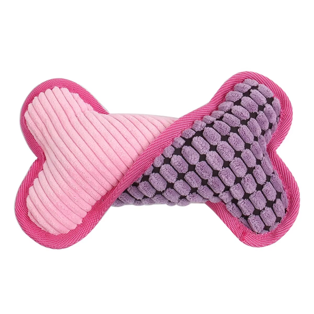 Plush Bone Squeaky Dog Toy Interactive Chew Toy for Small Medium and Large Dogs