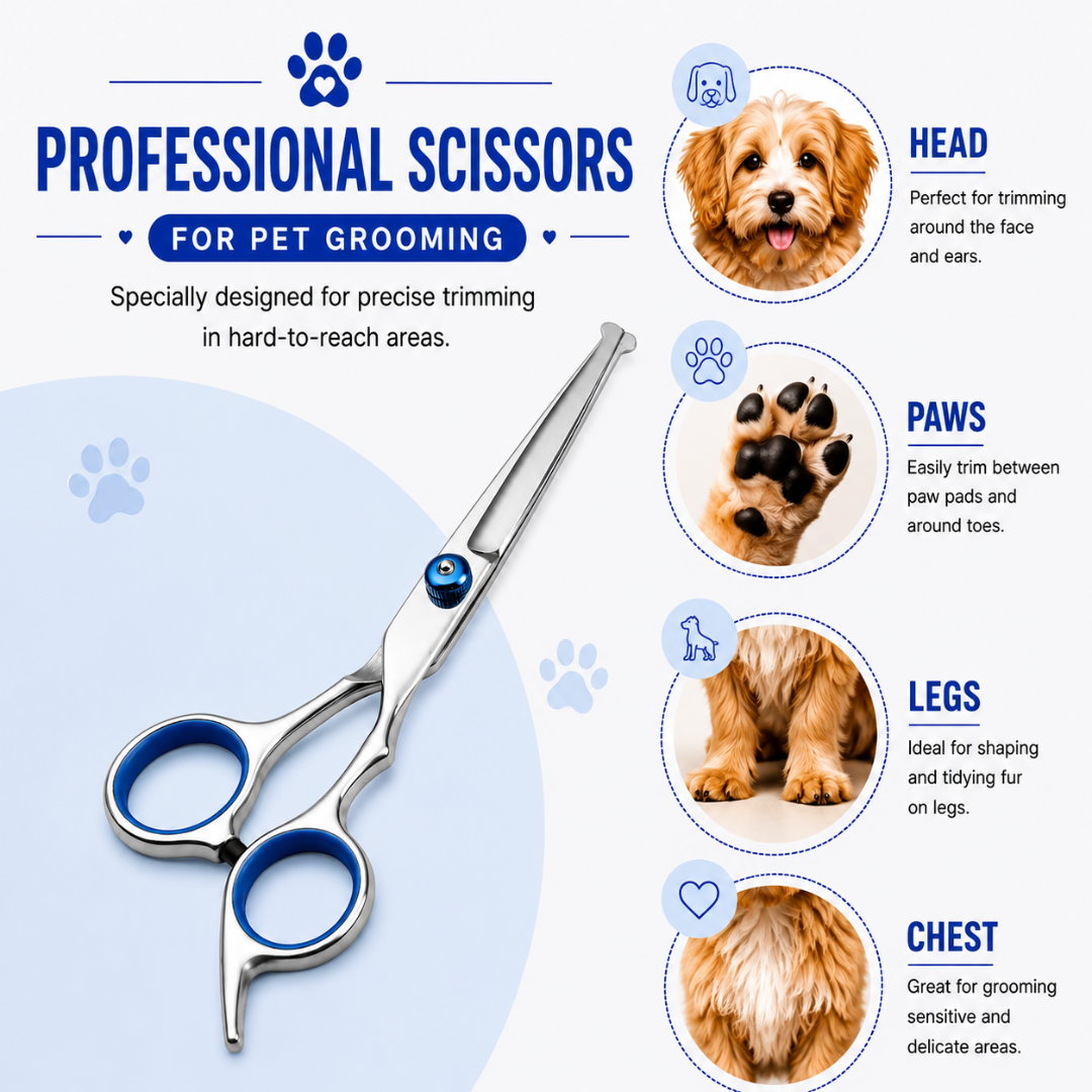 Professional Pet Grooming Scissors 6 Inch Rounded Tip Hair Trimming - Straight Shear