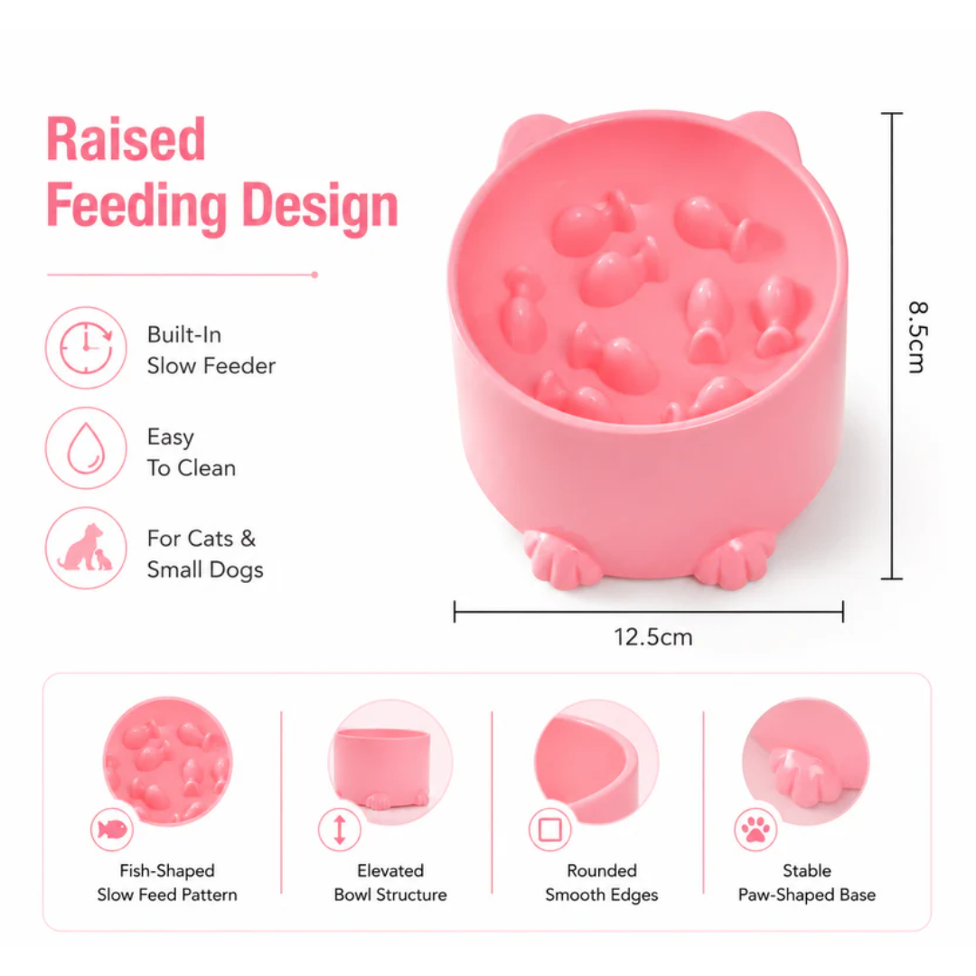 Elevated Slow Feed Bowl for Cats and Small Pets - Pink