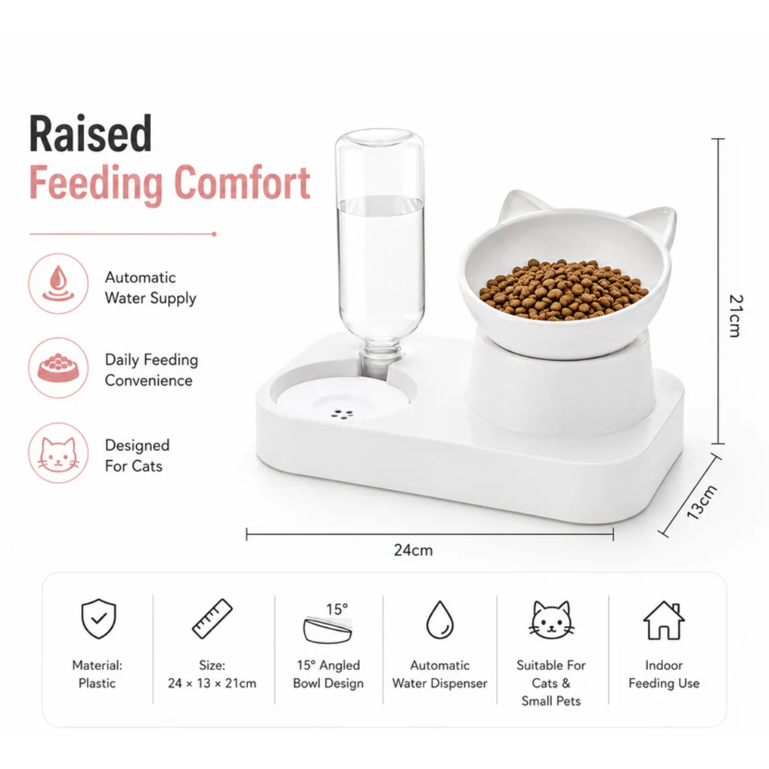 Raised Pet Feeding Station with 15 Degrees Tilt for Cats and Small Pets
