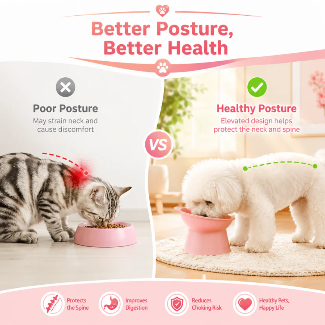 Elevated Cat Feeding Bowl - Pink