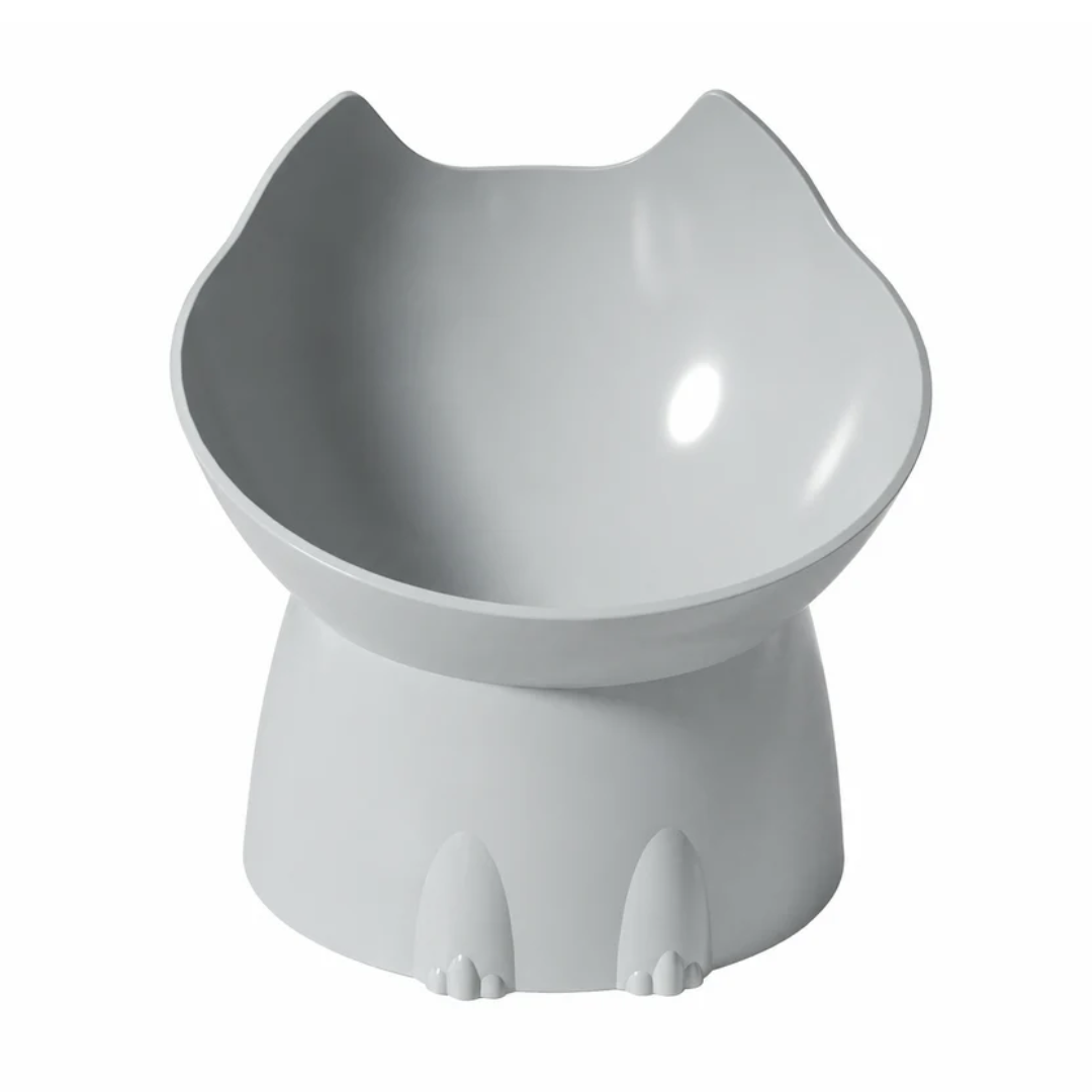 Raised Cat Feeding Bowl with Tilted Edge - Grey