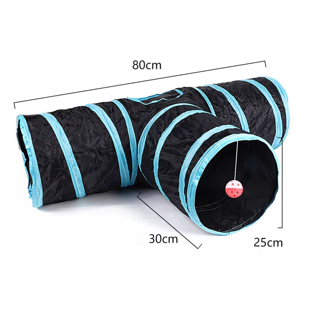 T-Shaped Cat Tunnel with Hanging Toy Ball