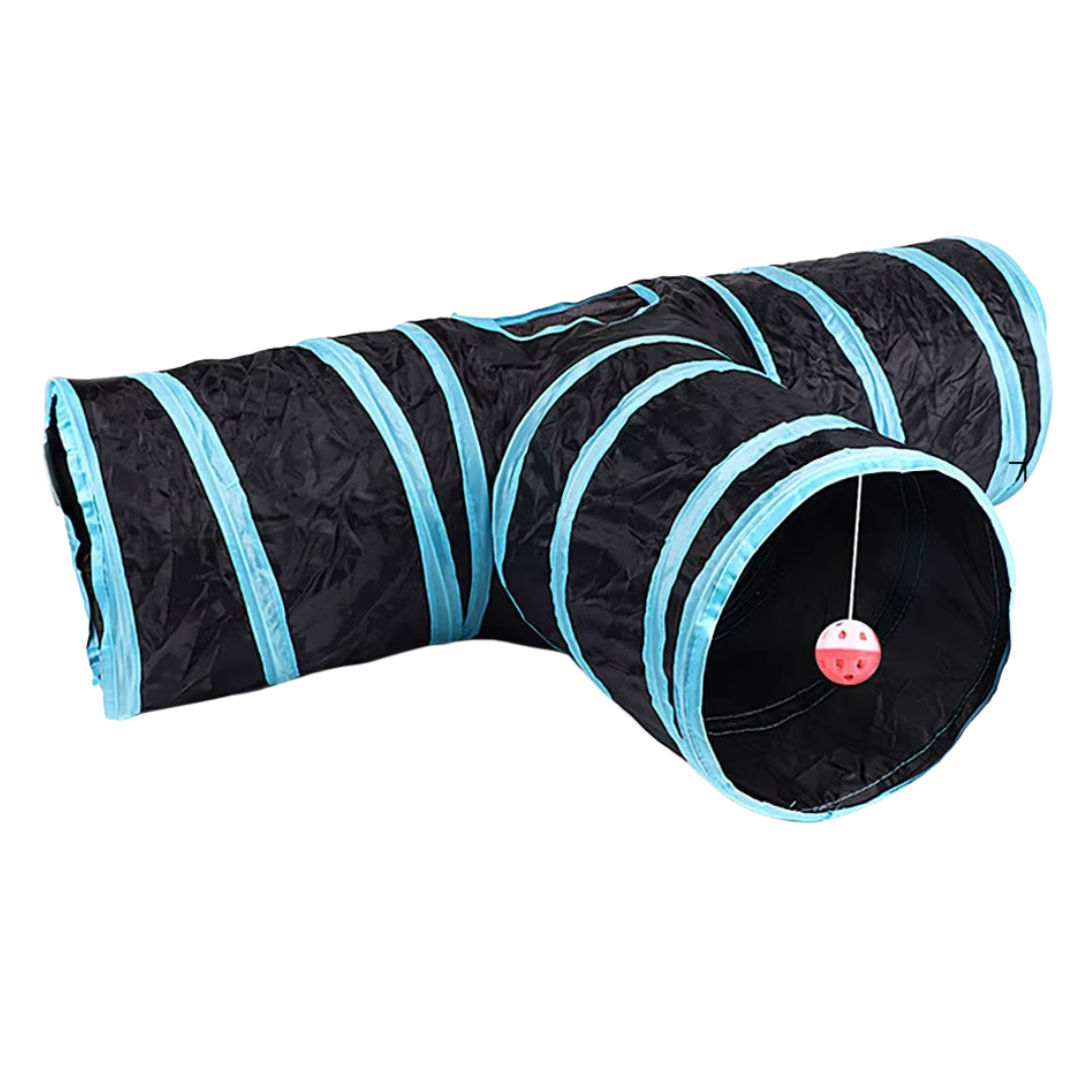 T-Shaped Cat Tunnel with Hanging Toy Ball