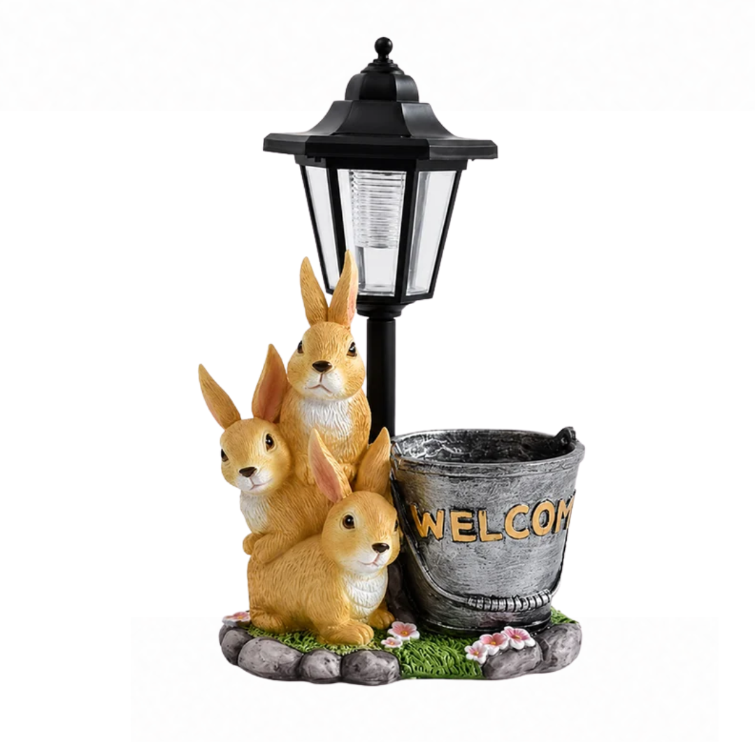 Solar Rabbit Flower Pot Garden Ornament with LED Light