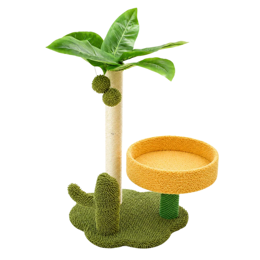 Cat Tree with Sisal Scratching Post, Plush Bed and Faux Leaves