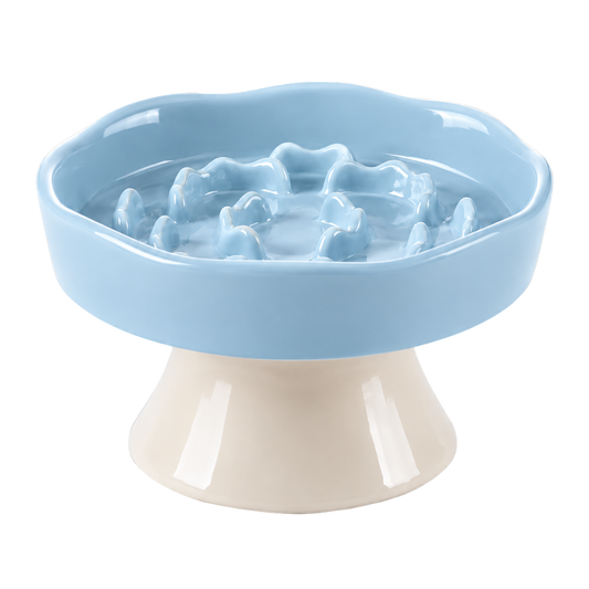 Ceramic Elevated Dog Slow Feeder Bowl - Blue