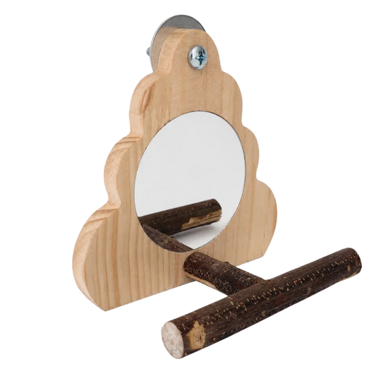 Wooden Bird Mirror with Perch for Bird Cages
