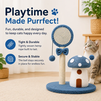 Blue Mushroom Sisal Cat Scratching Post