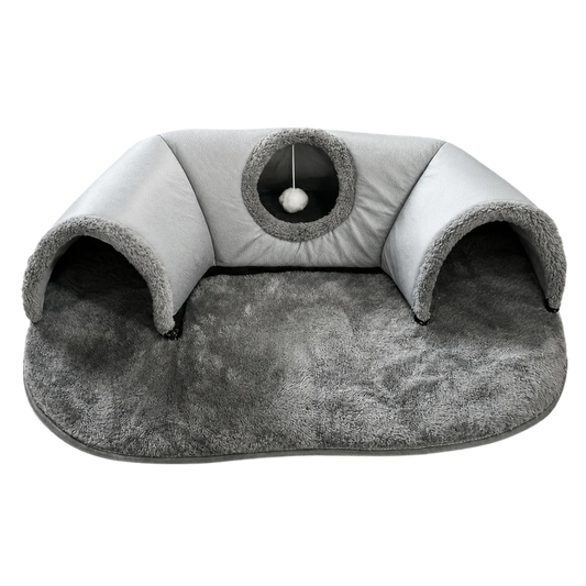 Plush Cat Tunnel Bed with Hanging Toy