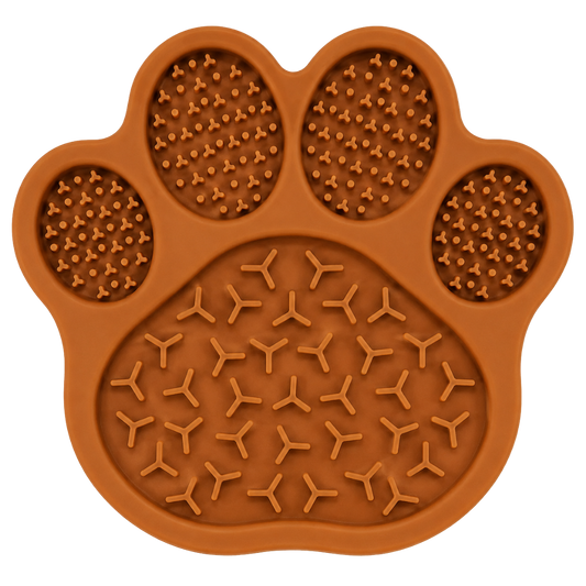 Silicone Dog Slow Feeder Lick Mat - Paw-Shaped Brown