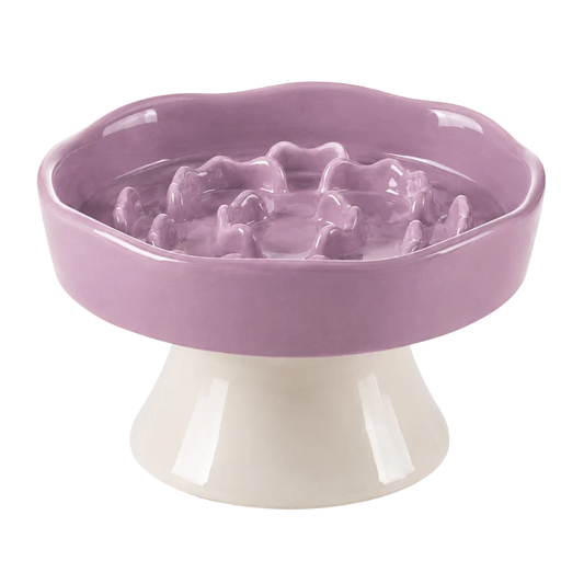 Ceramic Elevated Dog Slow Feeder Bowl - Purple
