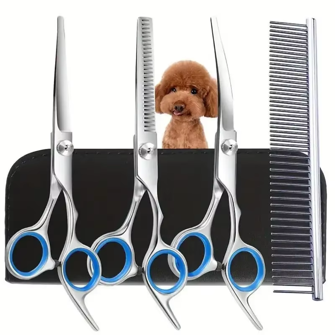4 PCS Pet Grooming Scissors Set with Safety Round Tips and Comb