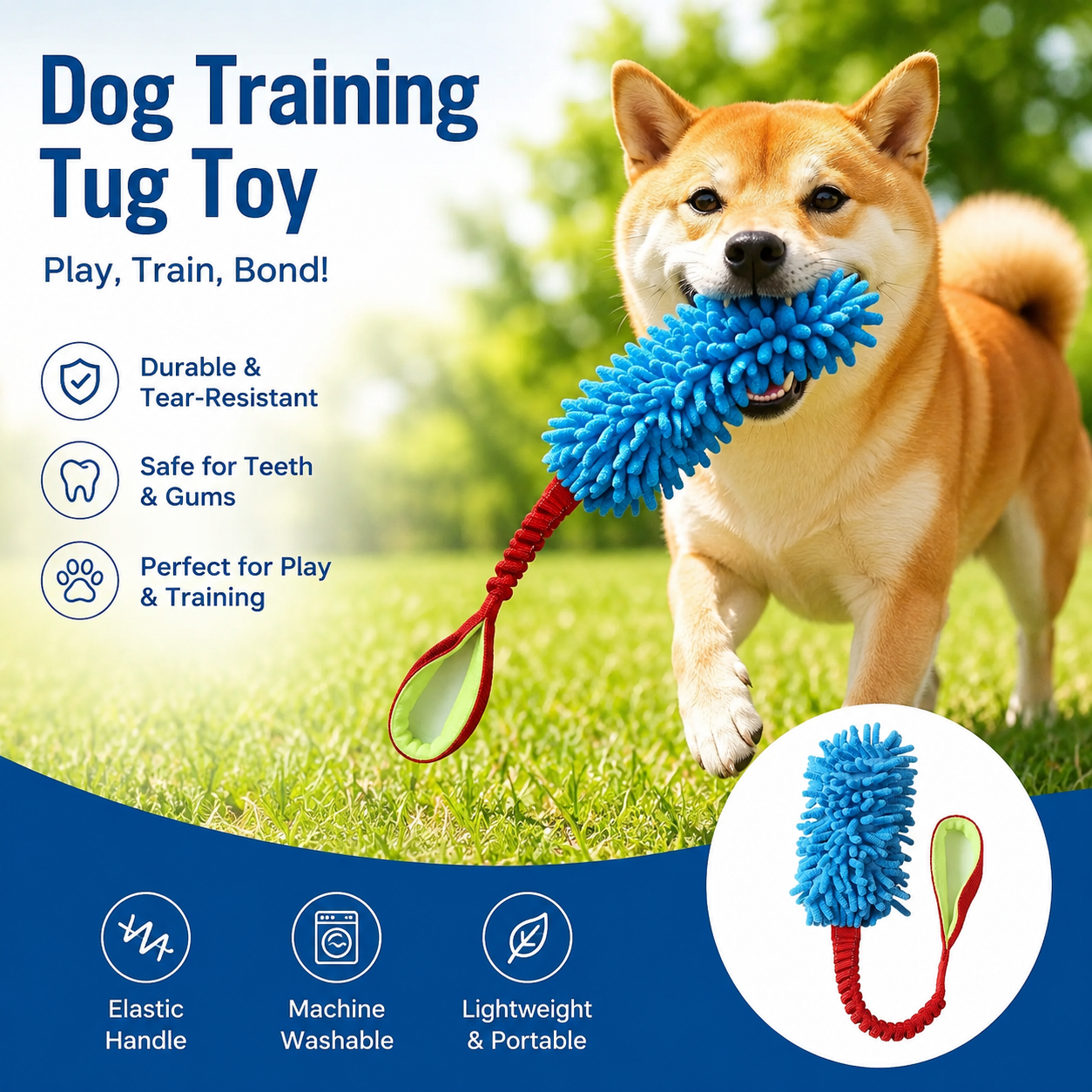 Dog Tug Toy Soft Plush Rope with Handle