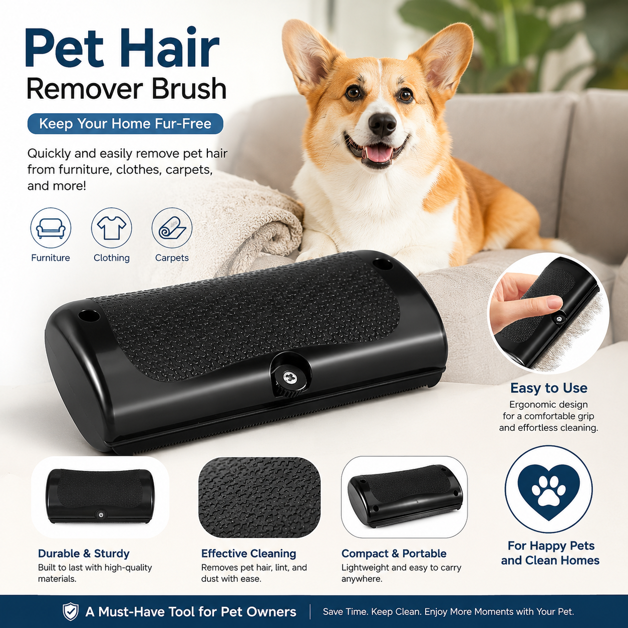 Multifunctional Pet Grooming Brush Dog Cat Deshedding Tool with Ergonomic Handle