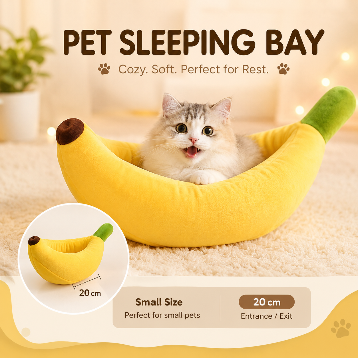 Cozy Banana Shape Pet House with Removable Cushion