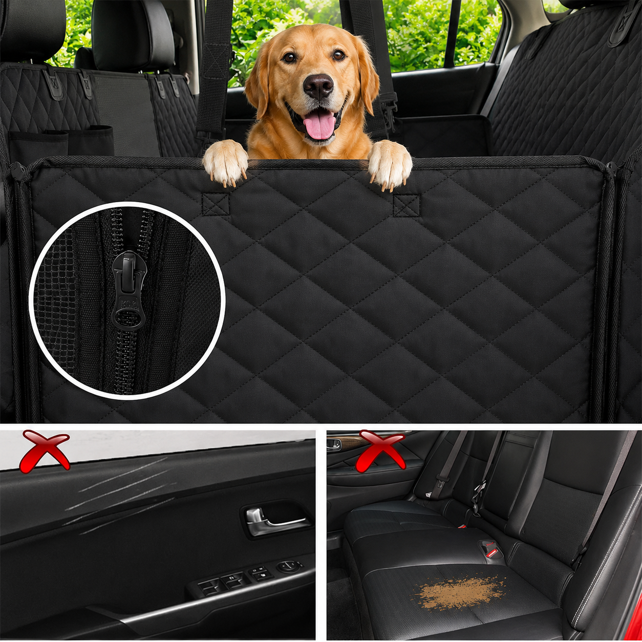 Waterproof Pet Rear Seat Cover Hammock with Mesh Window 137x147cm