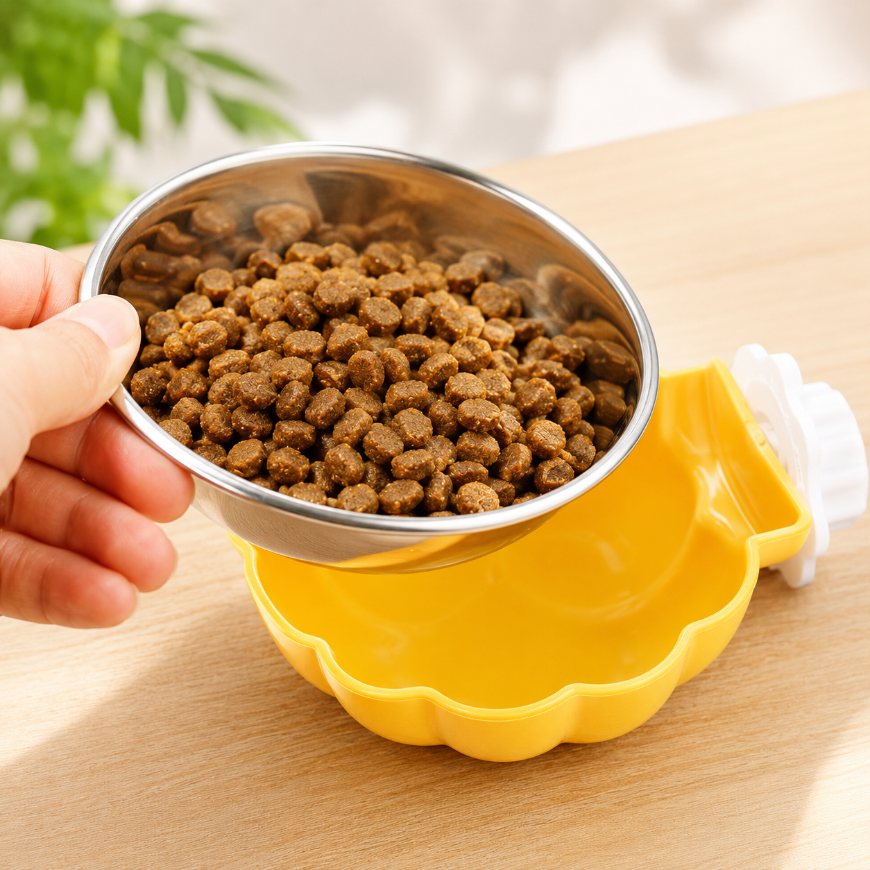 Pet Hanging Food Bowl Pumpkin Shaped Stainless Steel Feeding Dish for Rabbits Hamsters Birds and Cats - Yellow