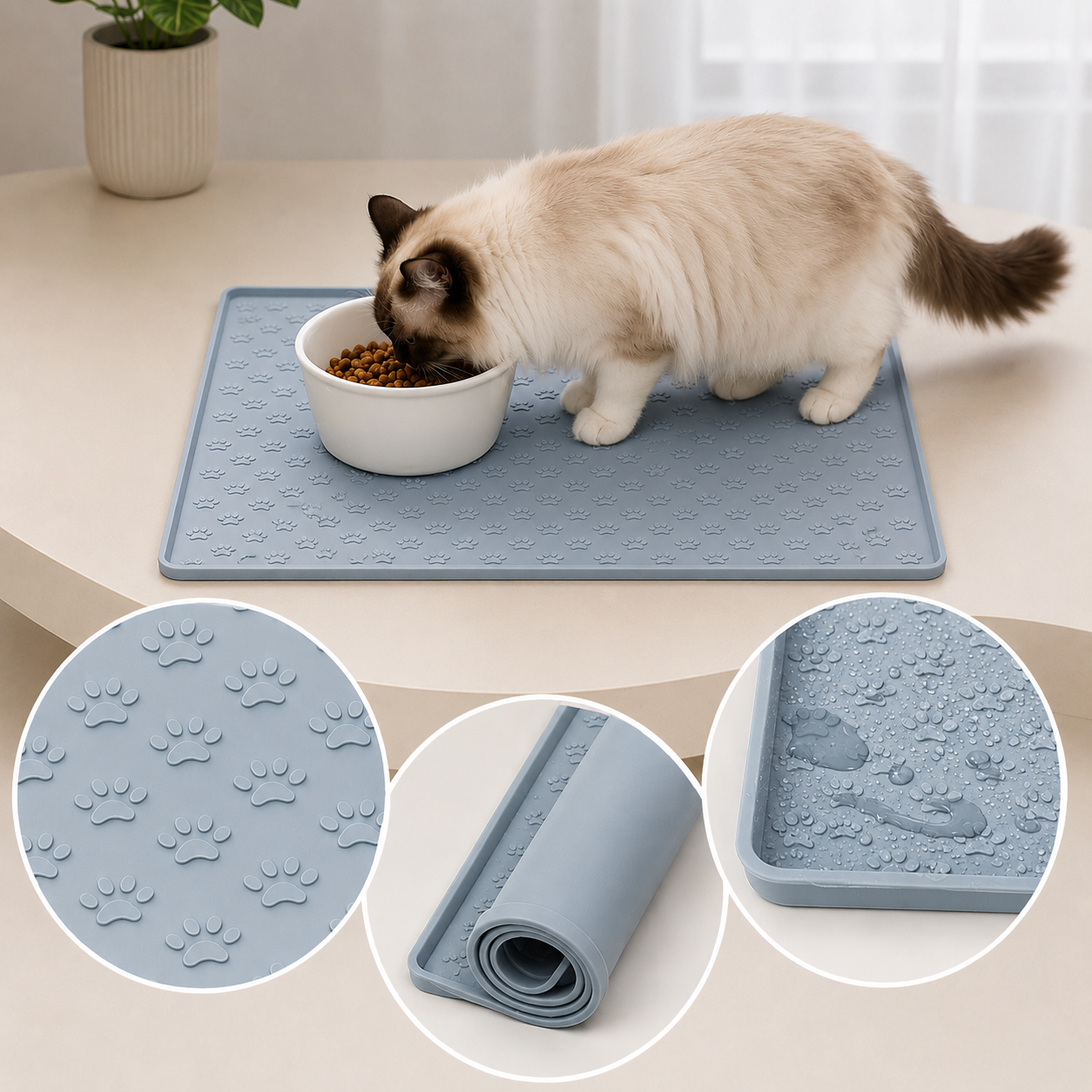 Large Waterproof Silicone Pet Food Mat 60x40cm Cat and Dog Feeding Floor Protector