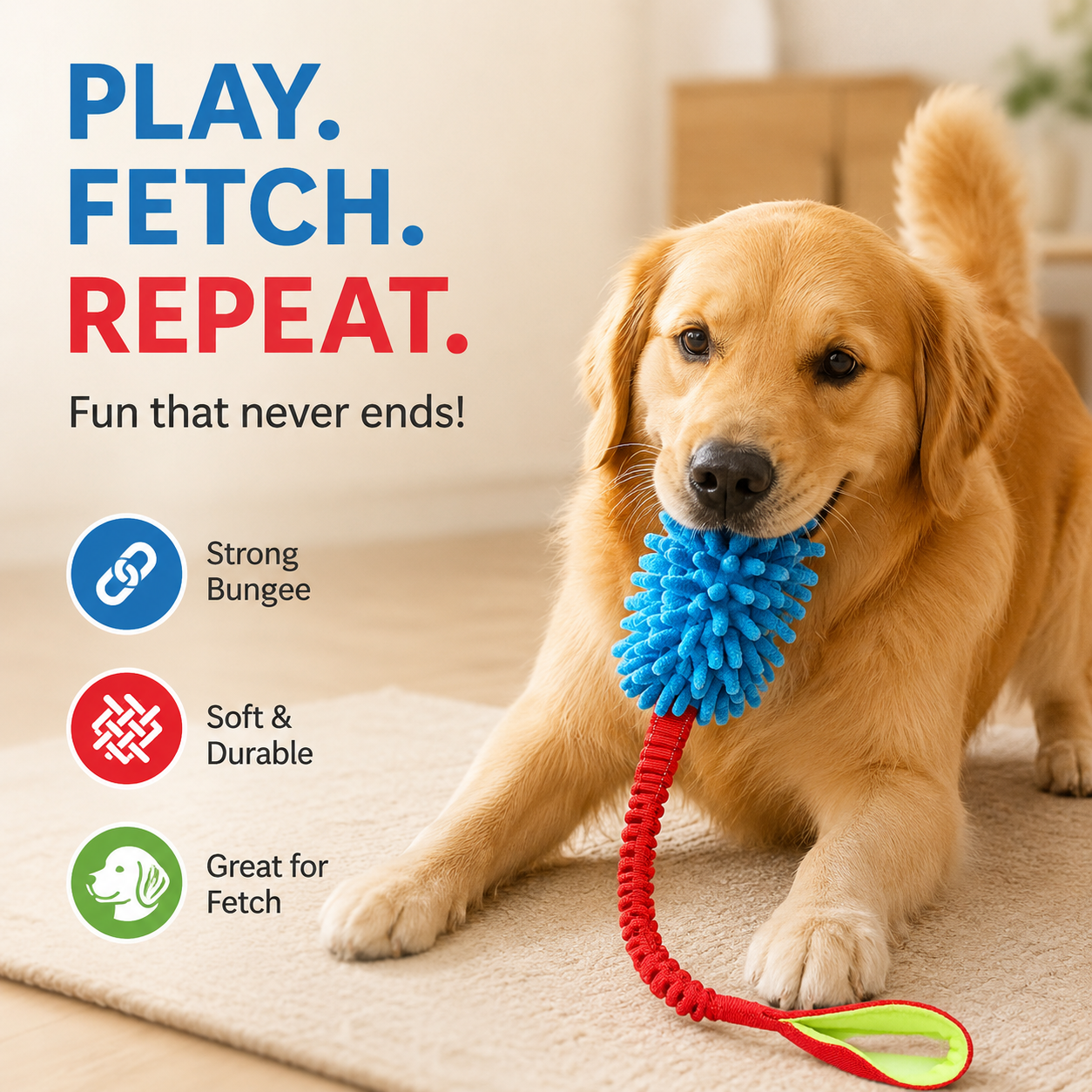Dog Tug Toy Soft Plush Rope with Handle