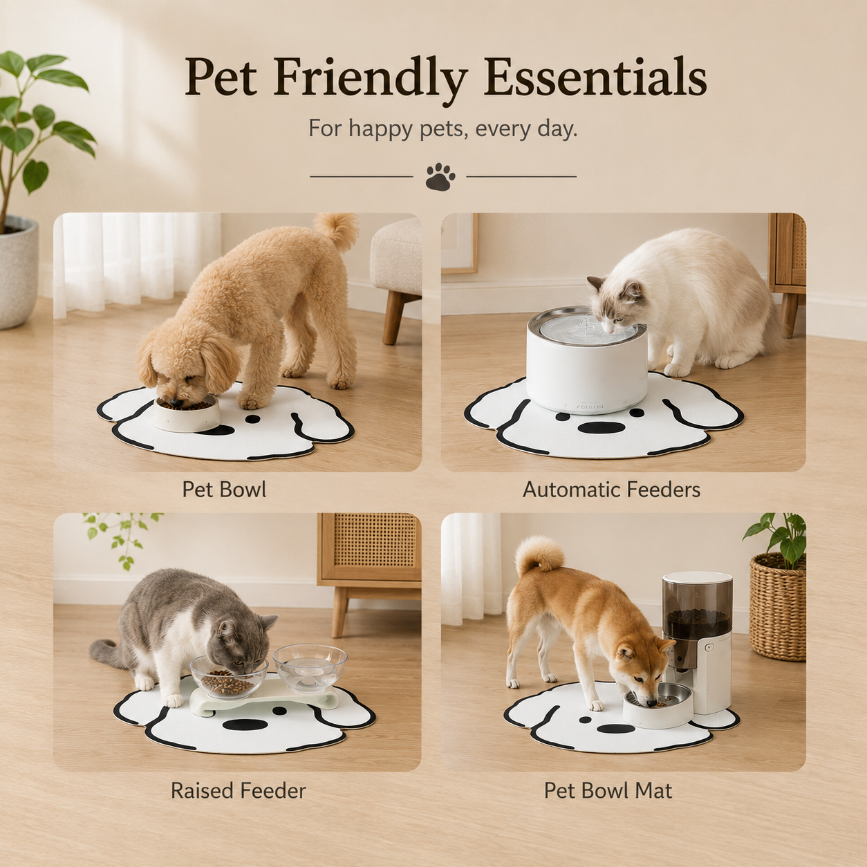 Water Absorbent Pet Floor Mat with Non Slip Base Cartoon Dog and Cat Dining Mat