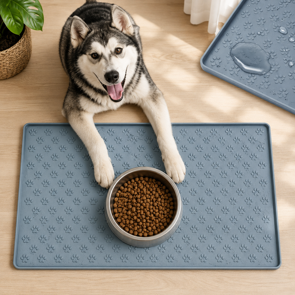 Large Waterproof Silicone Pet Food Mat 60x40cm Cat and Dog Feeding Floor Protector