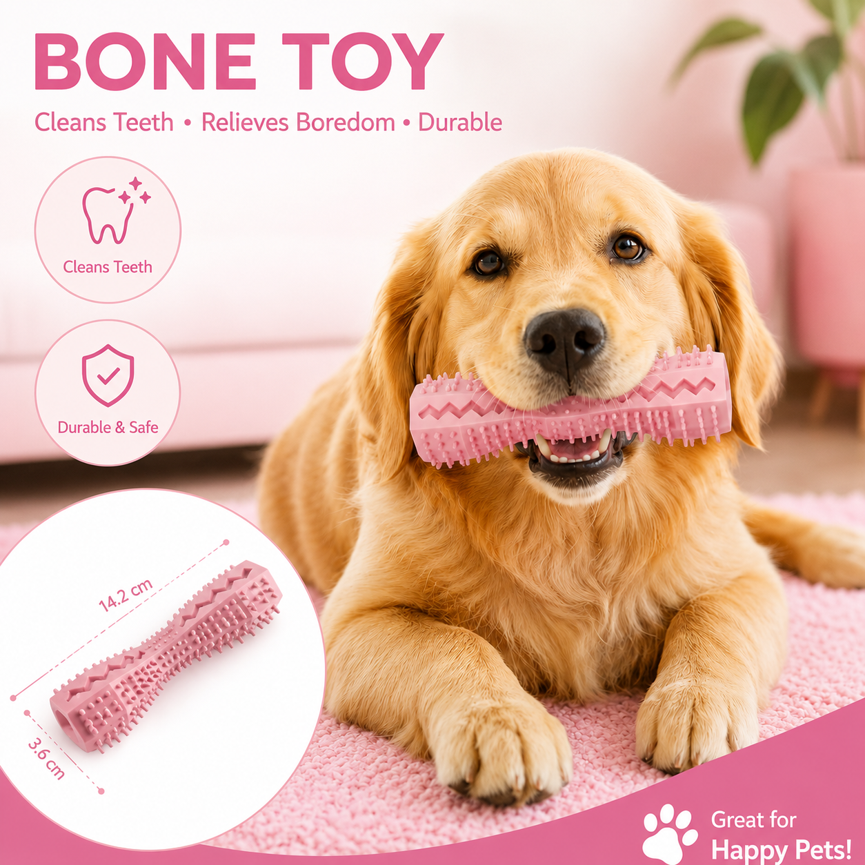 Dog Treat Dispensing Chew Stick Interactive Toy - Pink