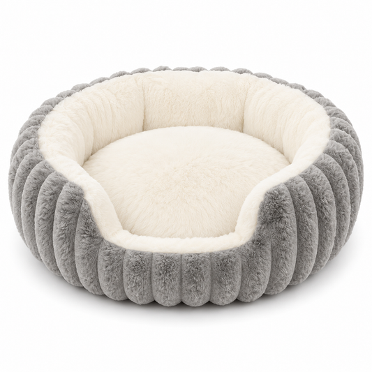 Faux Rabbit Fur Pet Bed with Raised Sides - Grey