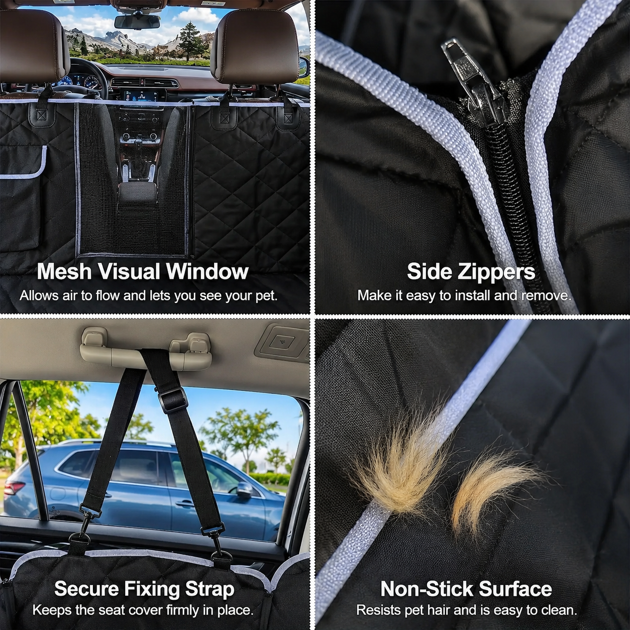 Waterproof Pet Travel Rear Seat Cover Scratch Resistant Oxford Protector Mat - Black