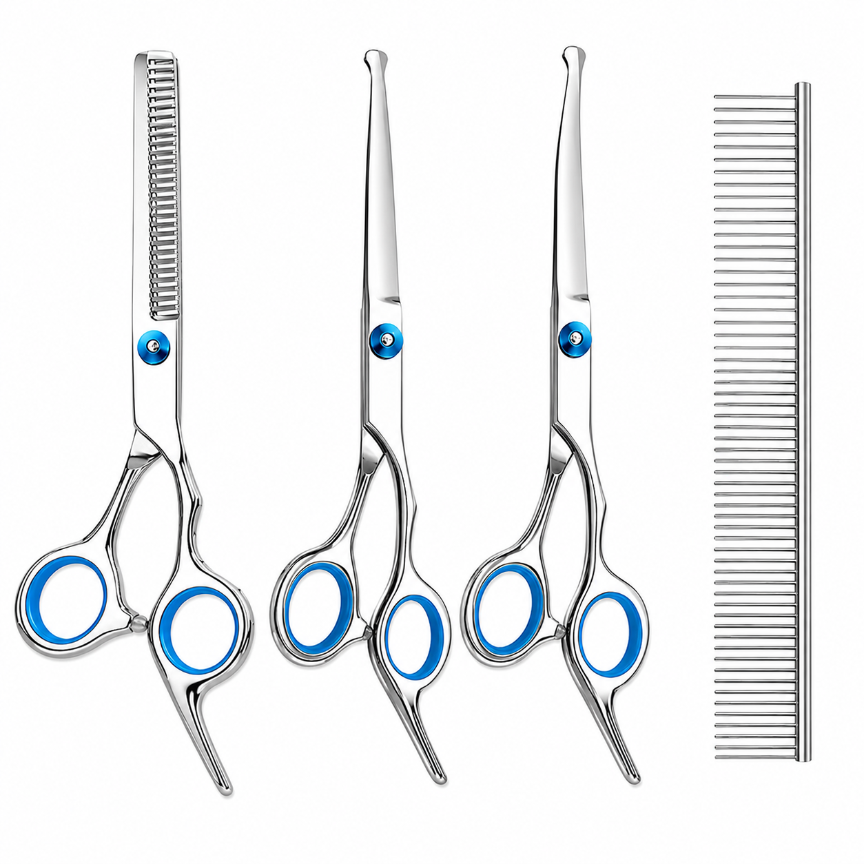 4 Piece Pet Grooming Scissors Set Stainless Steel Dog Cat Trimming Shears with Safety Round Tips and Comb