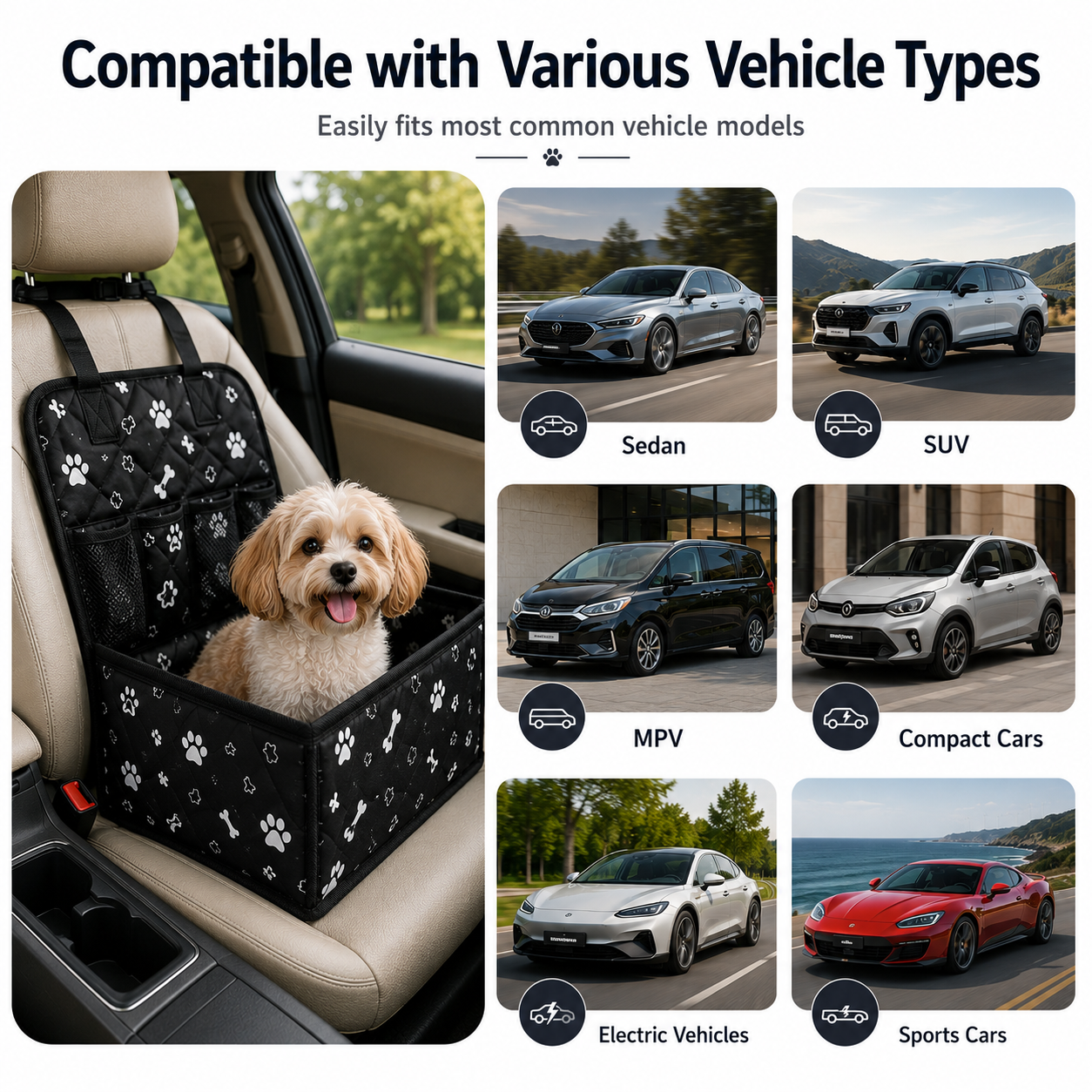 Pet Car Seat with Storage Pockets for Small and Medium Dogs