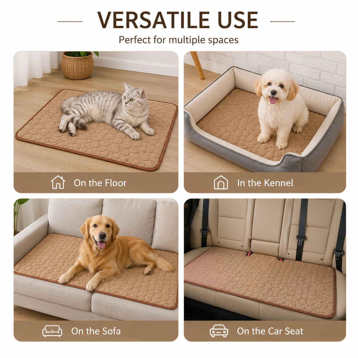 Reusable Pet Pee Pad Waterproof Absorbent Training Mat for Floor Sofa and Car Seat - Khaki