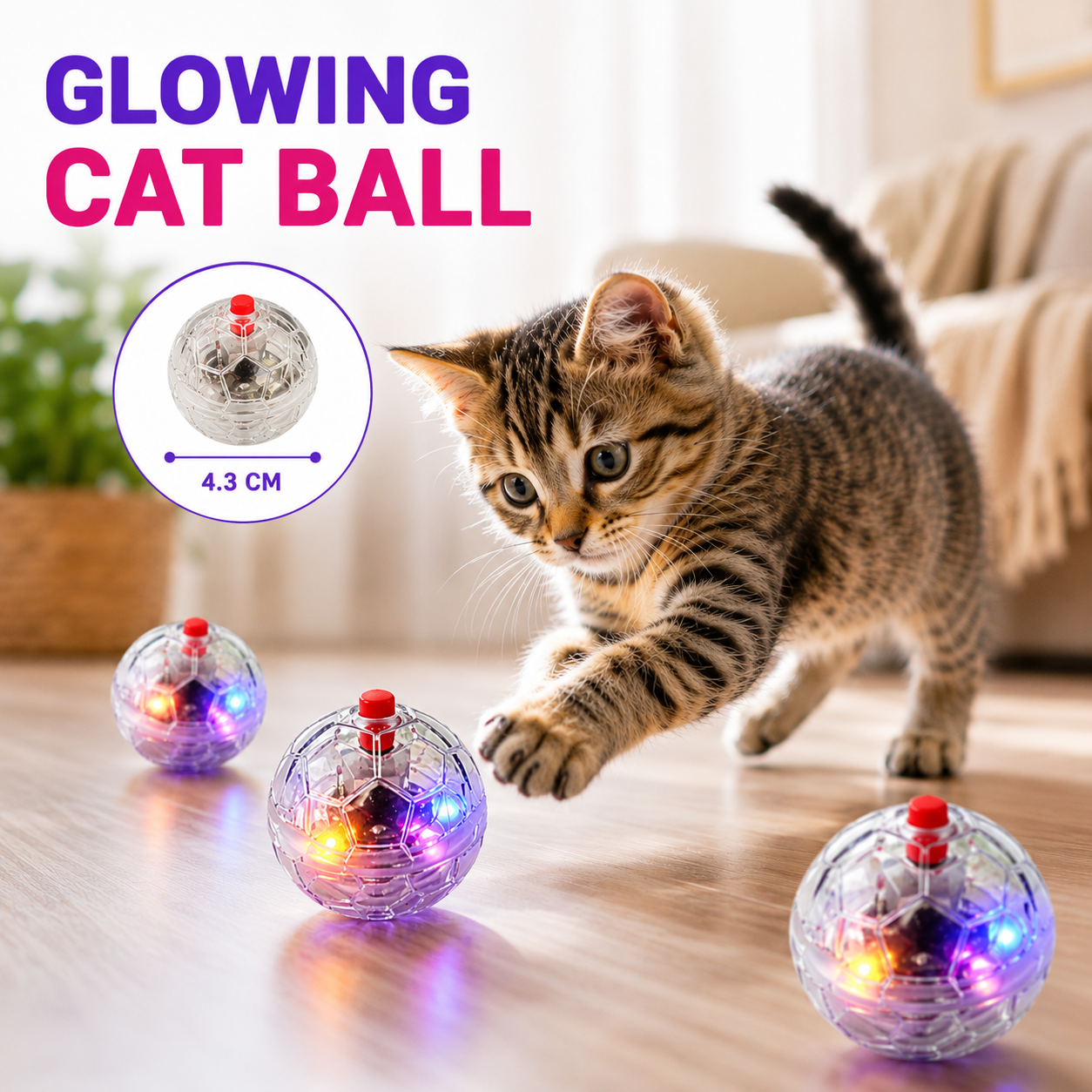 LED Flashing Cat Toy Ball Interactive Motion Activated