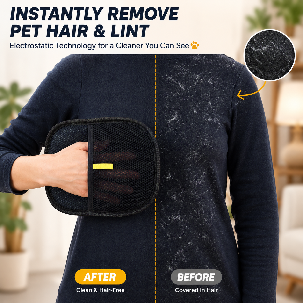 Electrostatic Pet Hair Removal Glove for Furniture Clothing and Pets