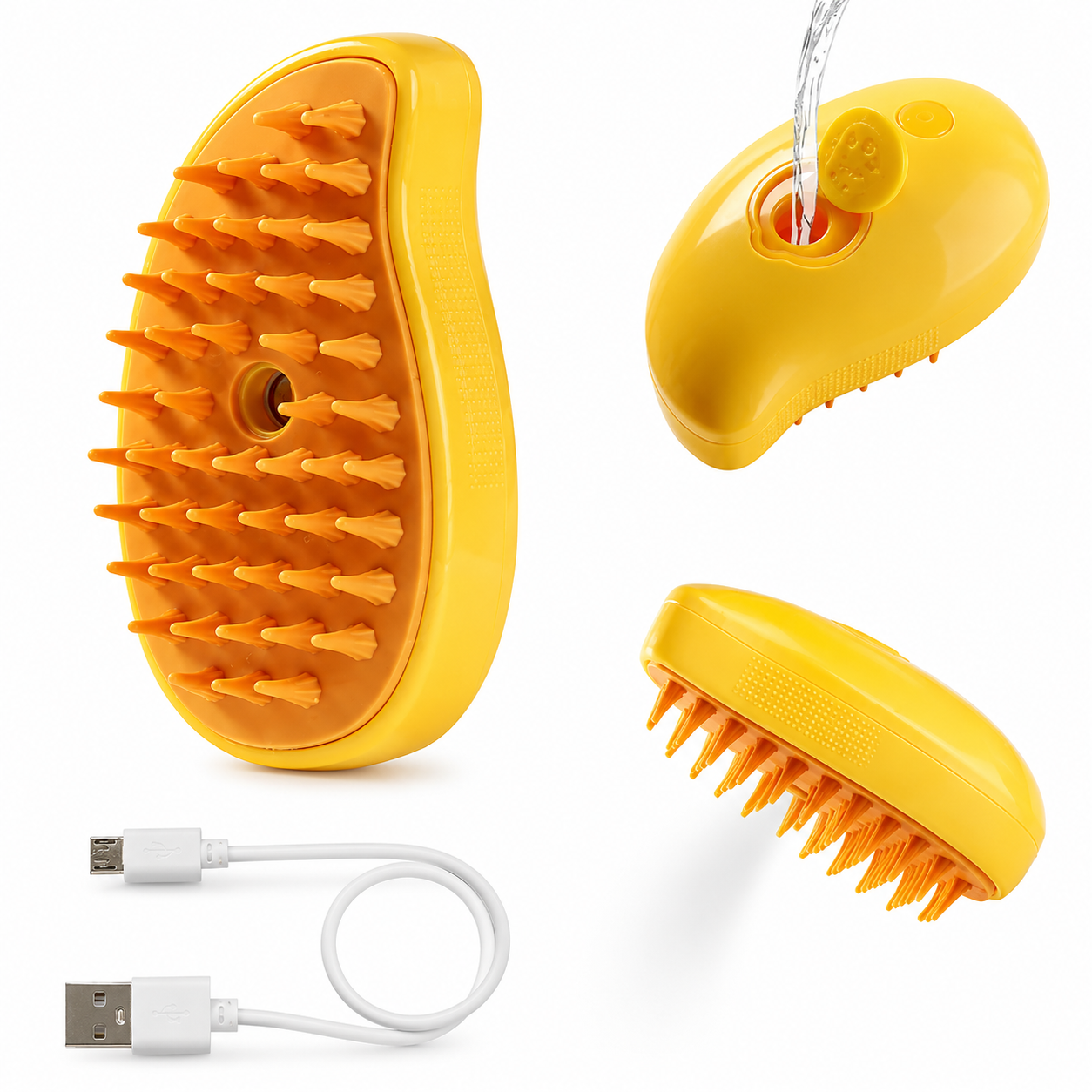 Pet Grooming Brush with Spray and Massage Function Hair Removal Comb for Dogs and Cats - Yellow