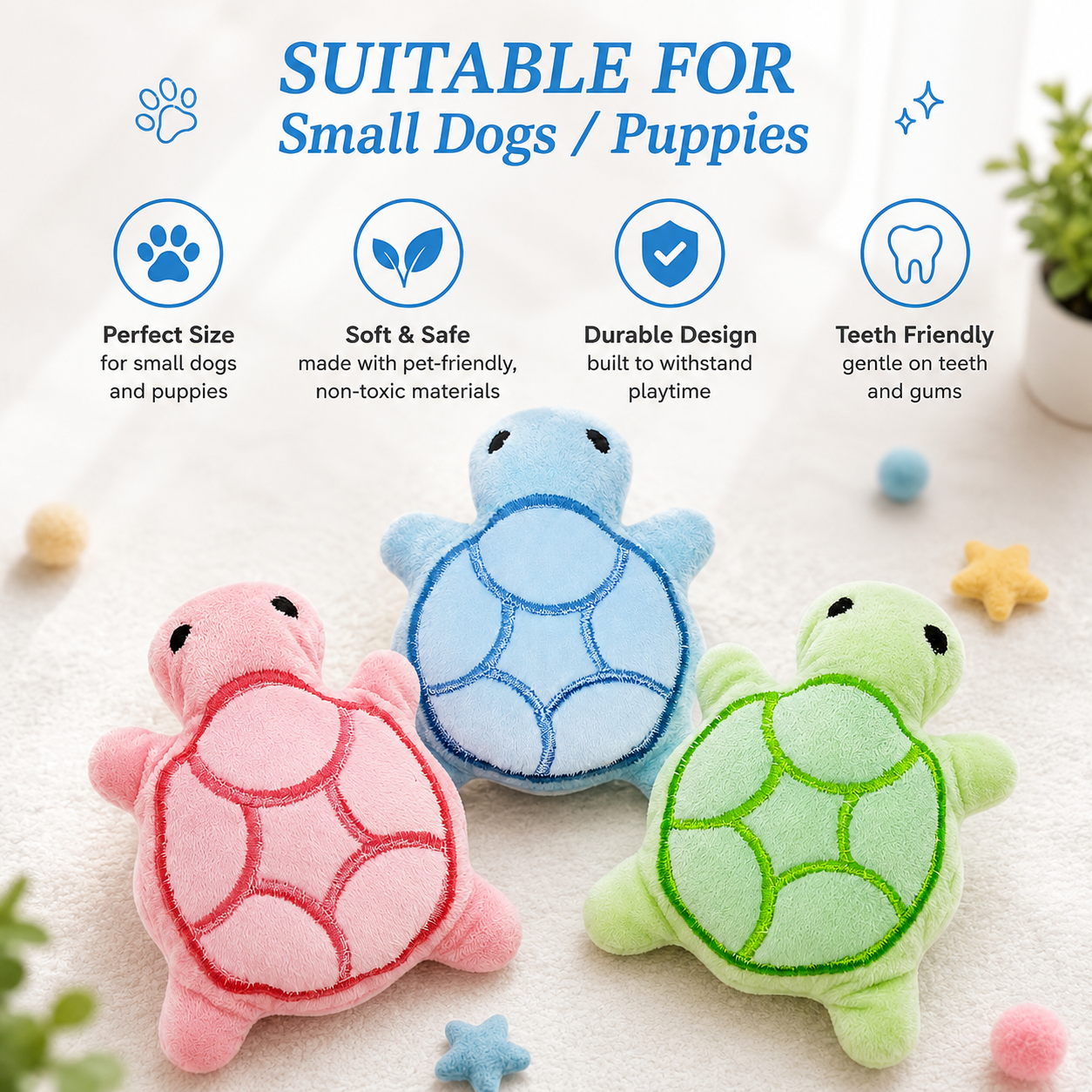Mini Turtle Plush Dog Toy for Teething Chewing and Interactive Play